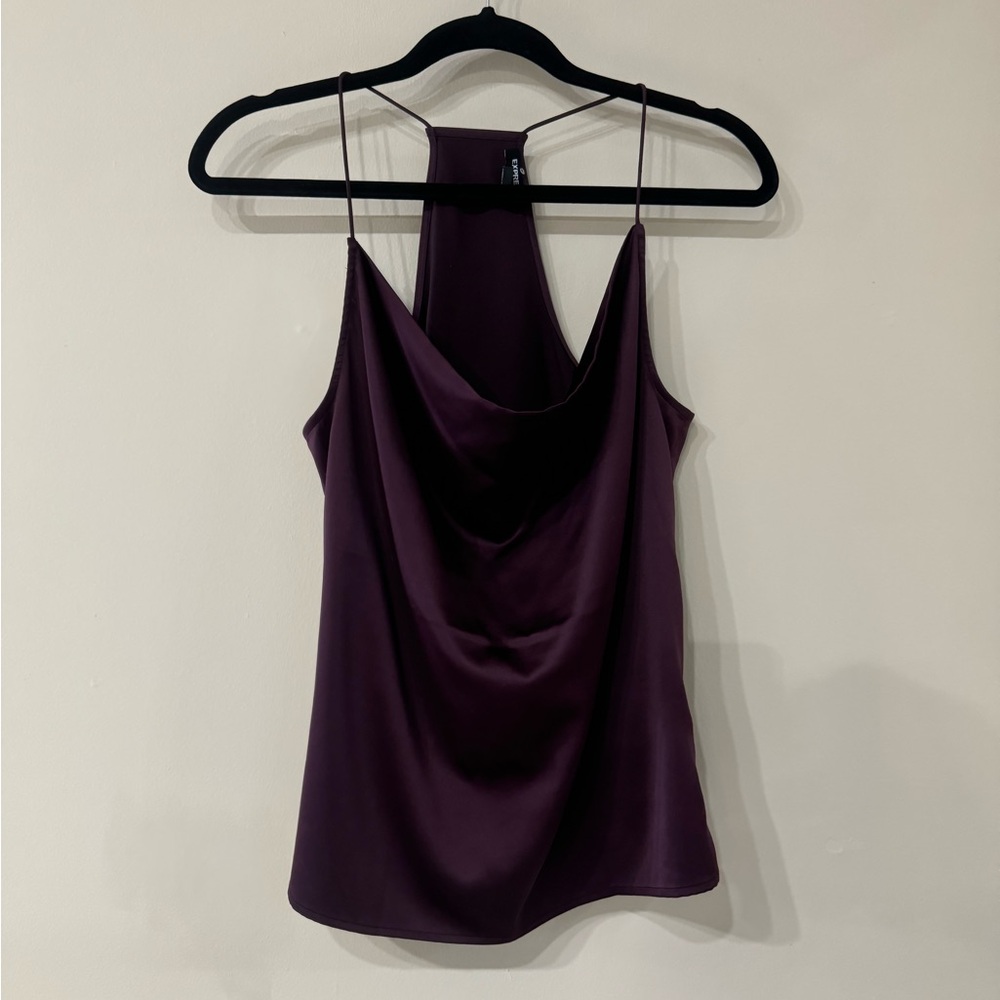 NWOT Express Plum cowl neck satin tank size small